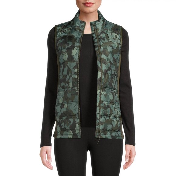 Avia Quilted Zip-Front Vest SZ M, L Soft Stretchy Lightweight Pockets Green Camo - Picture 1 of 8